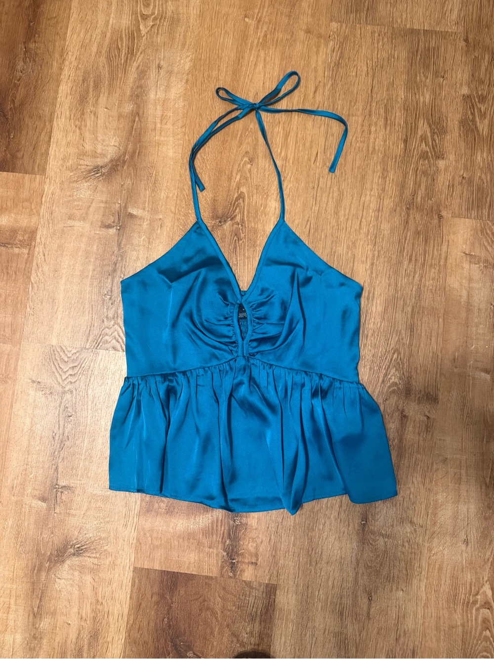 French Connection Teal Halter Peplum Camisole
